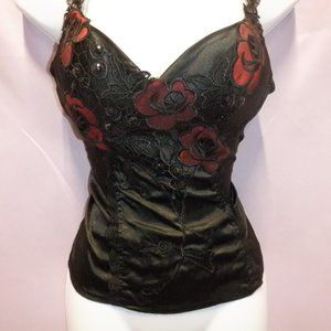 ALI & KRIS Black & Red Satin Cami Bustier Top Size L